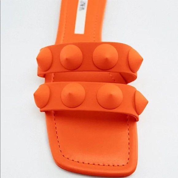 Zara Neon orange studded sandals, designer - Picture 6 of 8